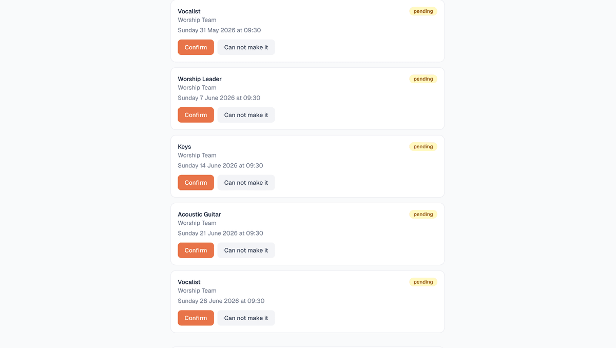 One-click confirm page for volunteers
