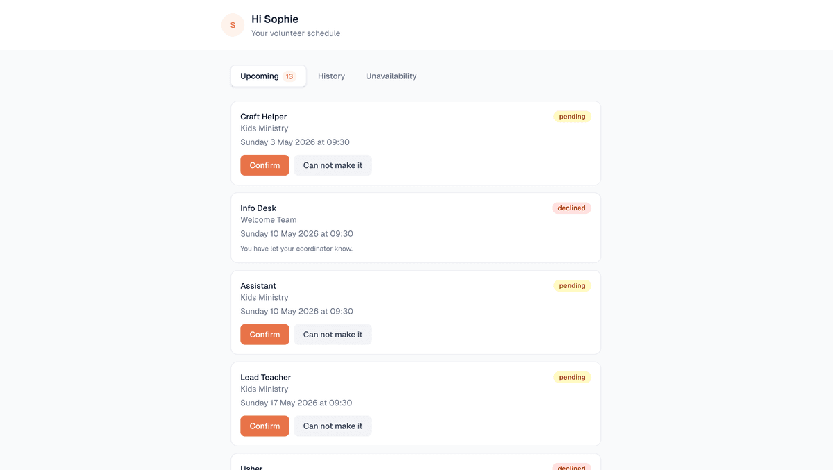 Volunteer personal roster page